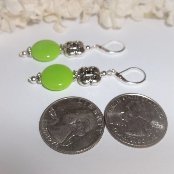 Green Earrings, Lime Green Earrings, Green Beaded Earrings, Dangle Earring, 7512 - Picture 5 of 6